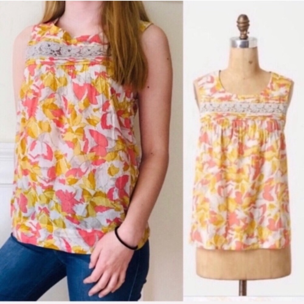Anthropologie Meadow Rue Floral Lace Tank Top sz 2